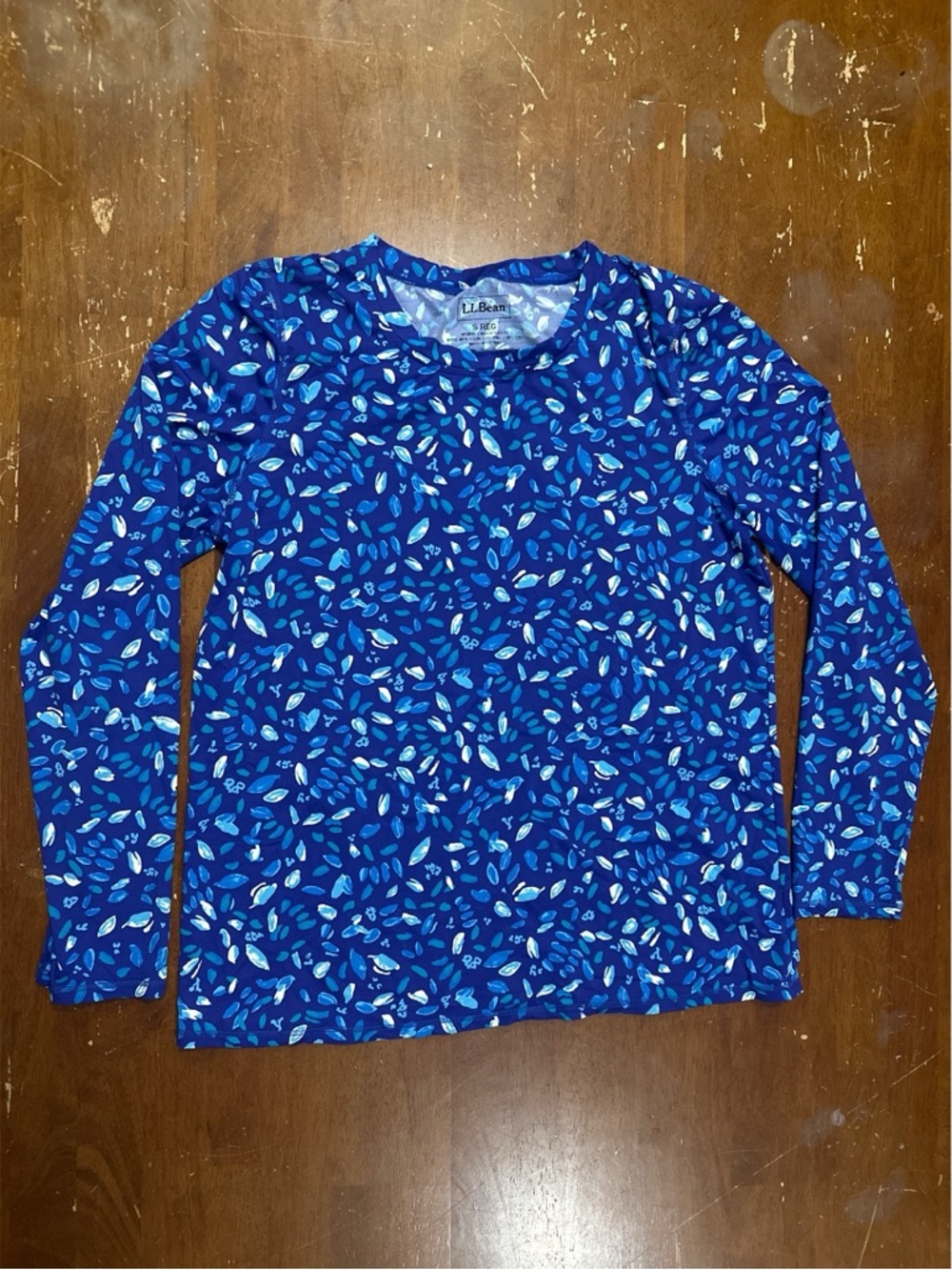 L.L. Bean Women’s Long-Sleeve Leaf Print Top - Royal Blue & Light Blue
